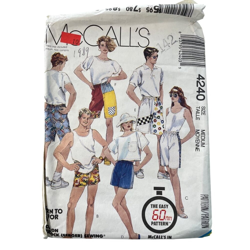 McCalls 4240 Sewing Pattern Size Medium Misses Mens Teen Boys Shorts 1989 CUT